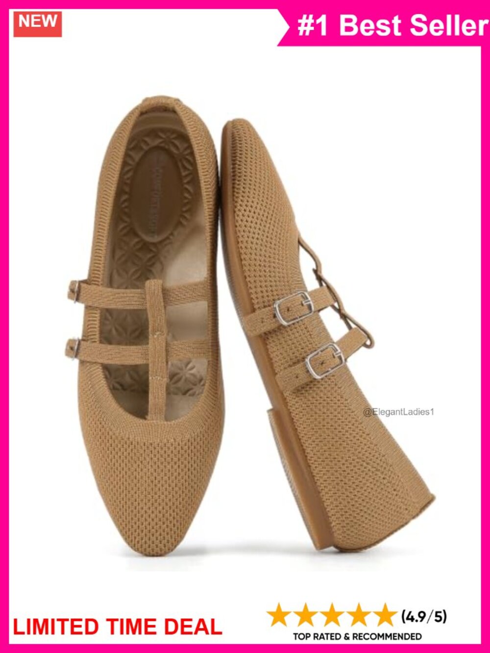 Knit Mary Jane Flats Double Adjustable T-Straps Square Toe Flexible